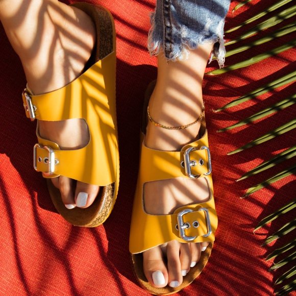 Birkenstock Shoes - LAST 1!! Saffron Yellow Leather Birk Style Sandals